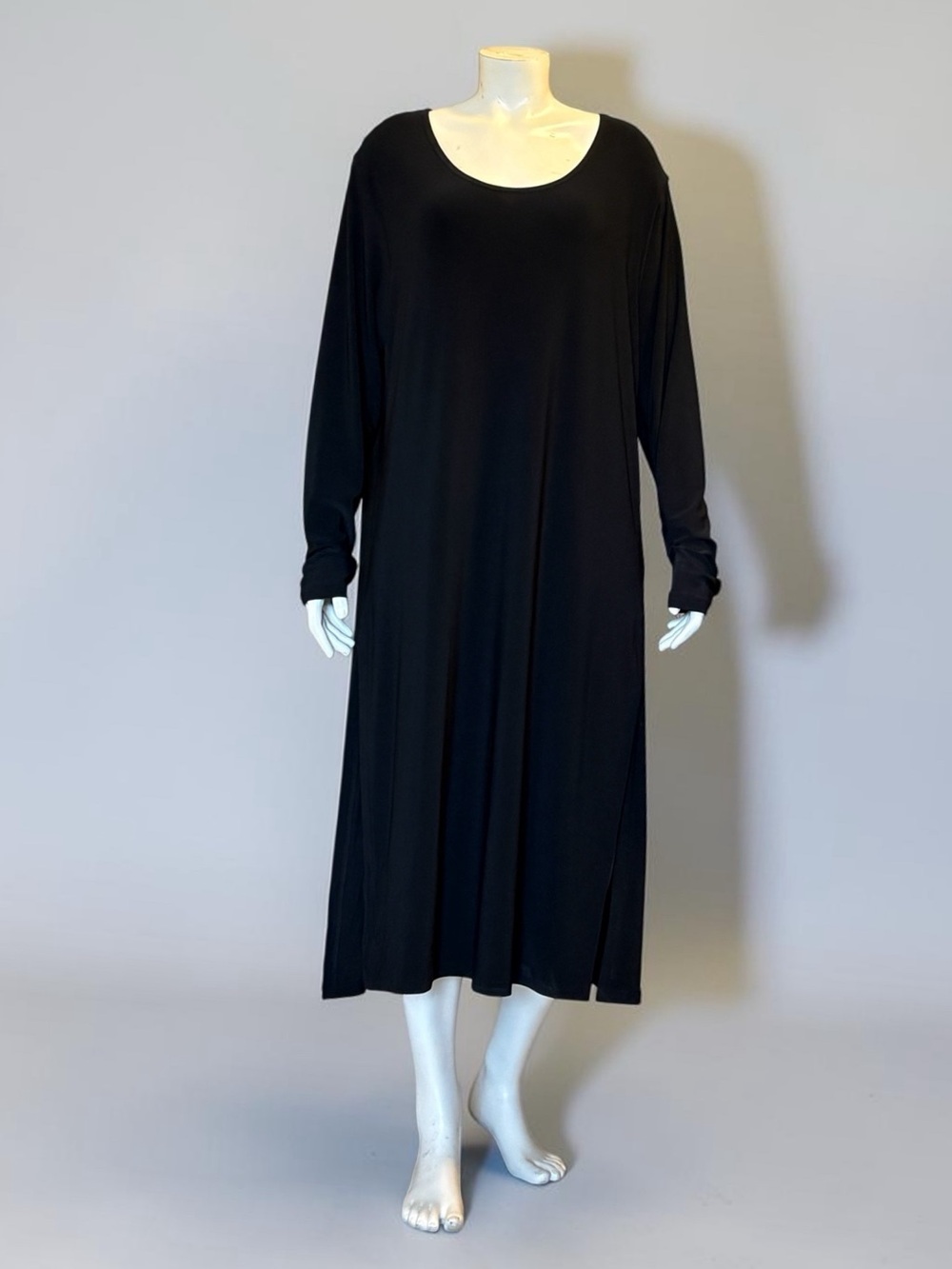 Sympli High Slit Long Sleeve Midi Dress Black Size 18 Made In Canada Lagenlook